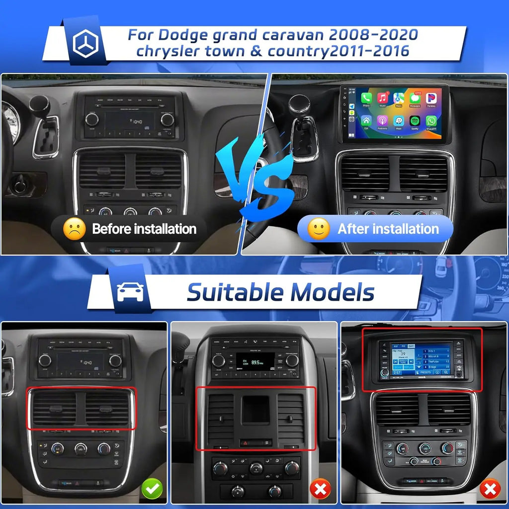 9" Touch Screen Wireless Car Stereo Radio for Dodge Grand Caravan 2008-2020 Chrysler Town & Country 2011-2016 with Backup Camera