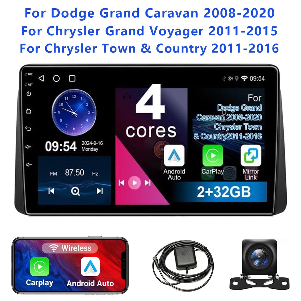 9" Touch Screen Wireless Car Stereo Radio for Dodge Grand Caravan 2008-2020 Chrysler Town & Country 2011-2016 with Backup Camera