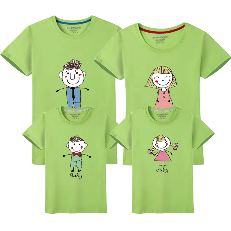 1pcs Animation Character Cotton Family Matching T-shirts Mother Daughter Father Son Tops Tees Family Clohthing