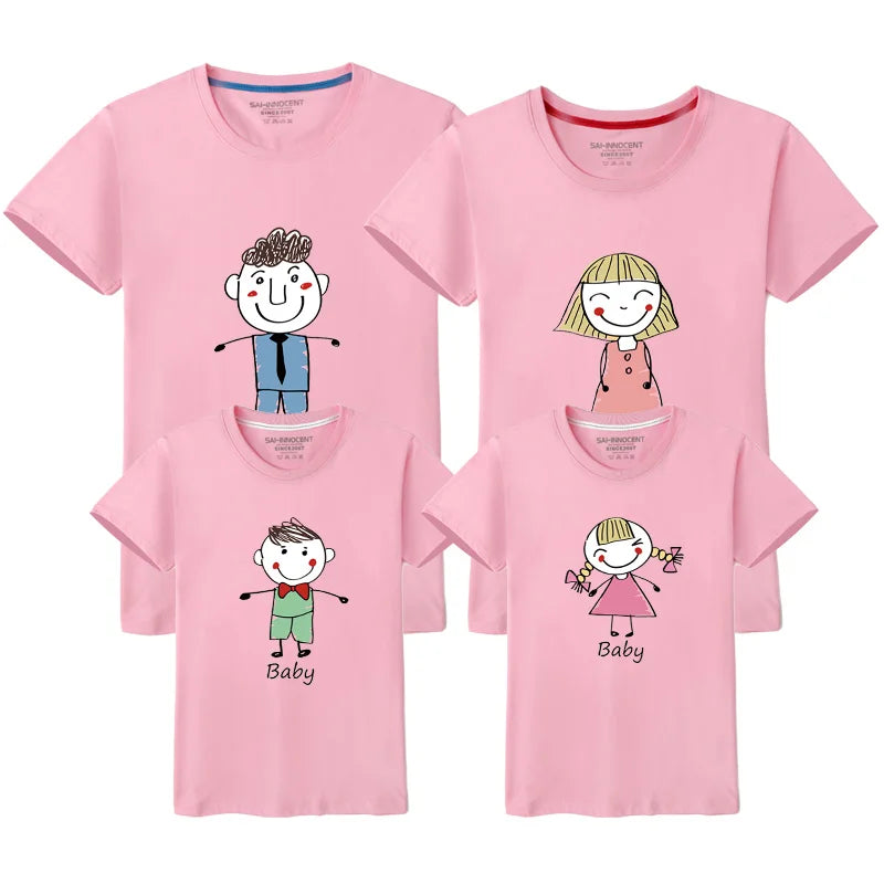 1pcs Animation Character Cotton Family Matching T-shirts Mother Daughter Father Son Tops Tees Family Clohthing