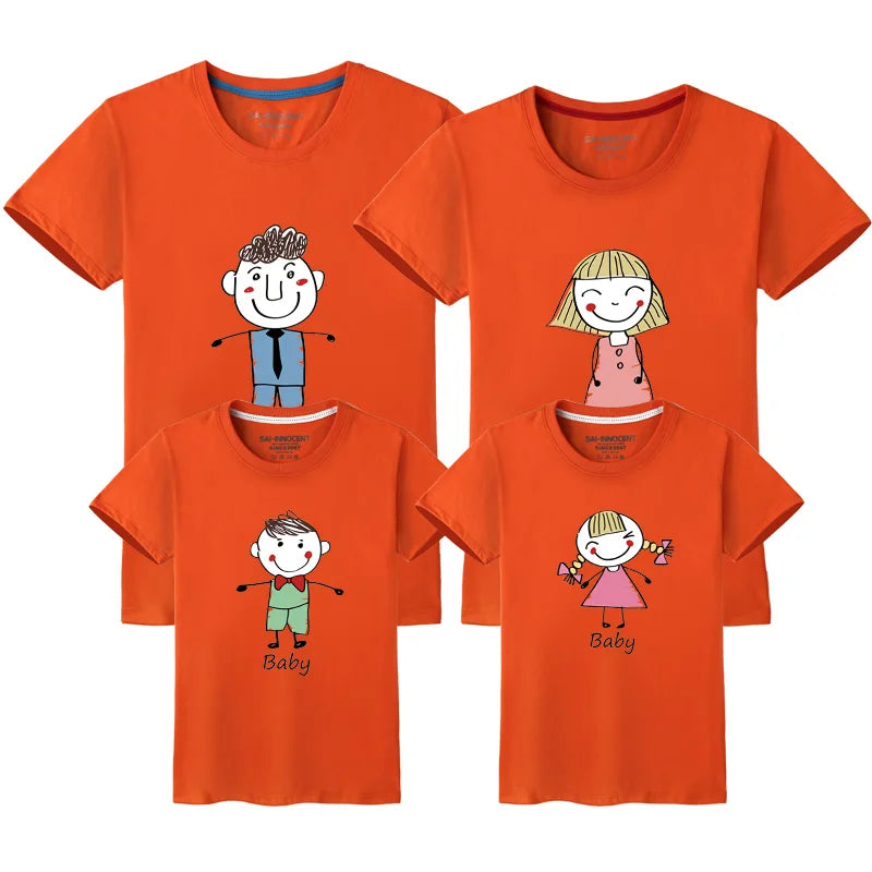 1pcs Animation Character Cotton Family Matching T-shirts Mother Daughter Father Son Tops Tees Family Clohthing