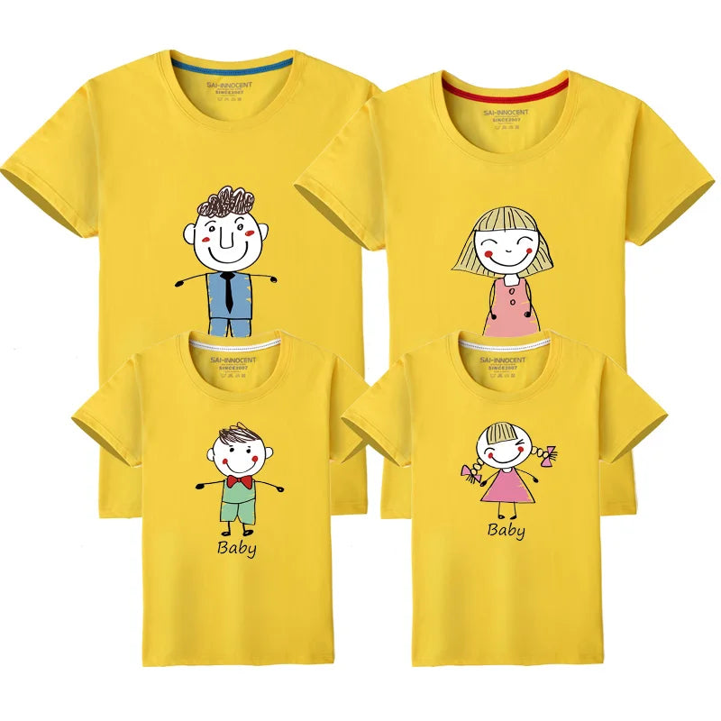 1pcs Animation Character Cotton Family Matching T-shirts Mother Daughter Father Son Tops Tees Family Clohthing