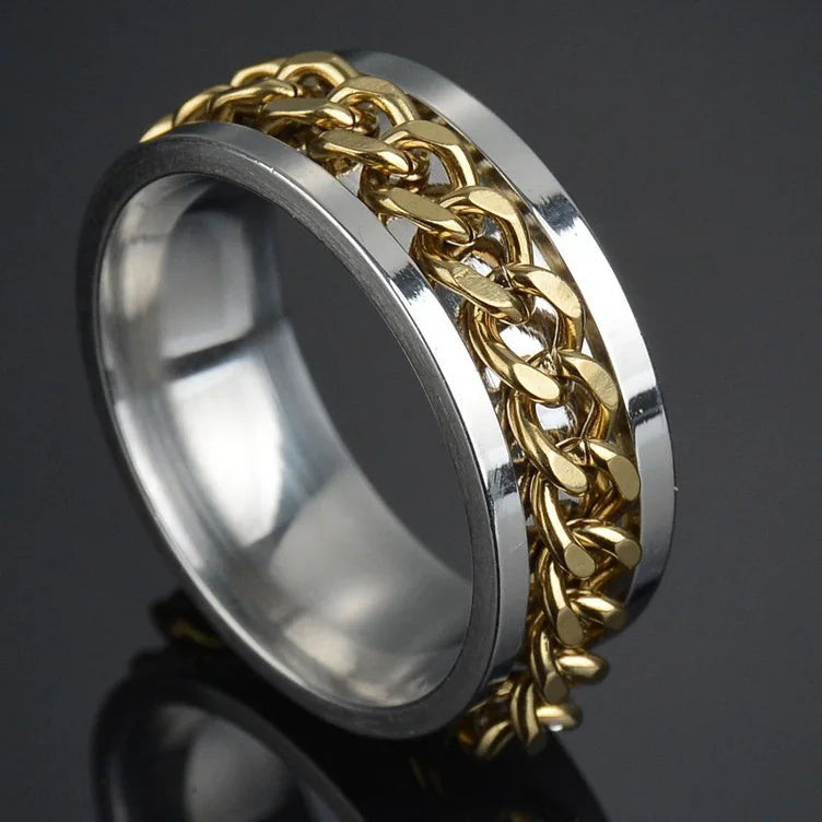 MeMolissa New Cool Stainless Steel Rotatable Ring High Quality Spinner Chain Rotable Rings for Women Man Punk Jewelry Party Gift