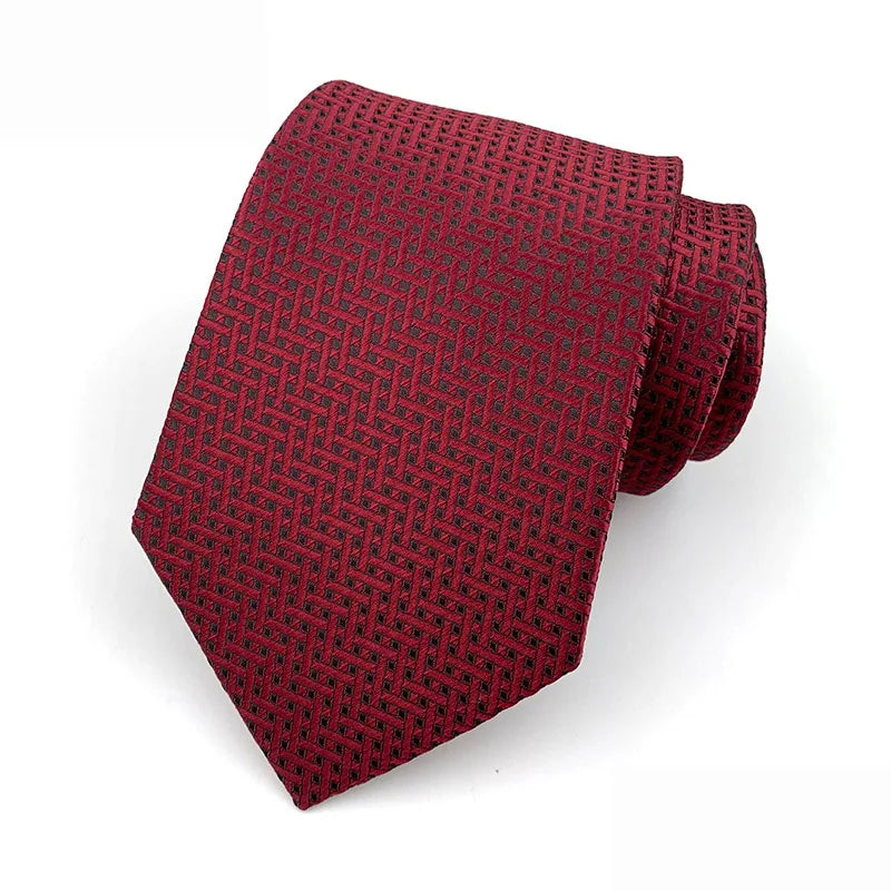 Luxury 8CM Mens Ties Necktie Red Color Ties For Man Groom Jacquard Woven Neck Tie For Business Wedding Party