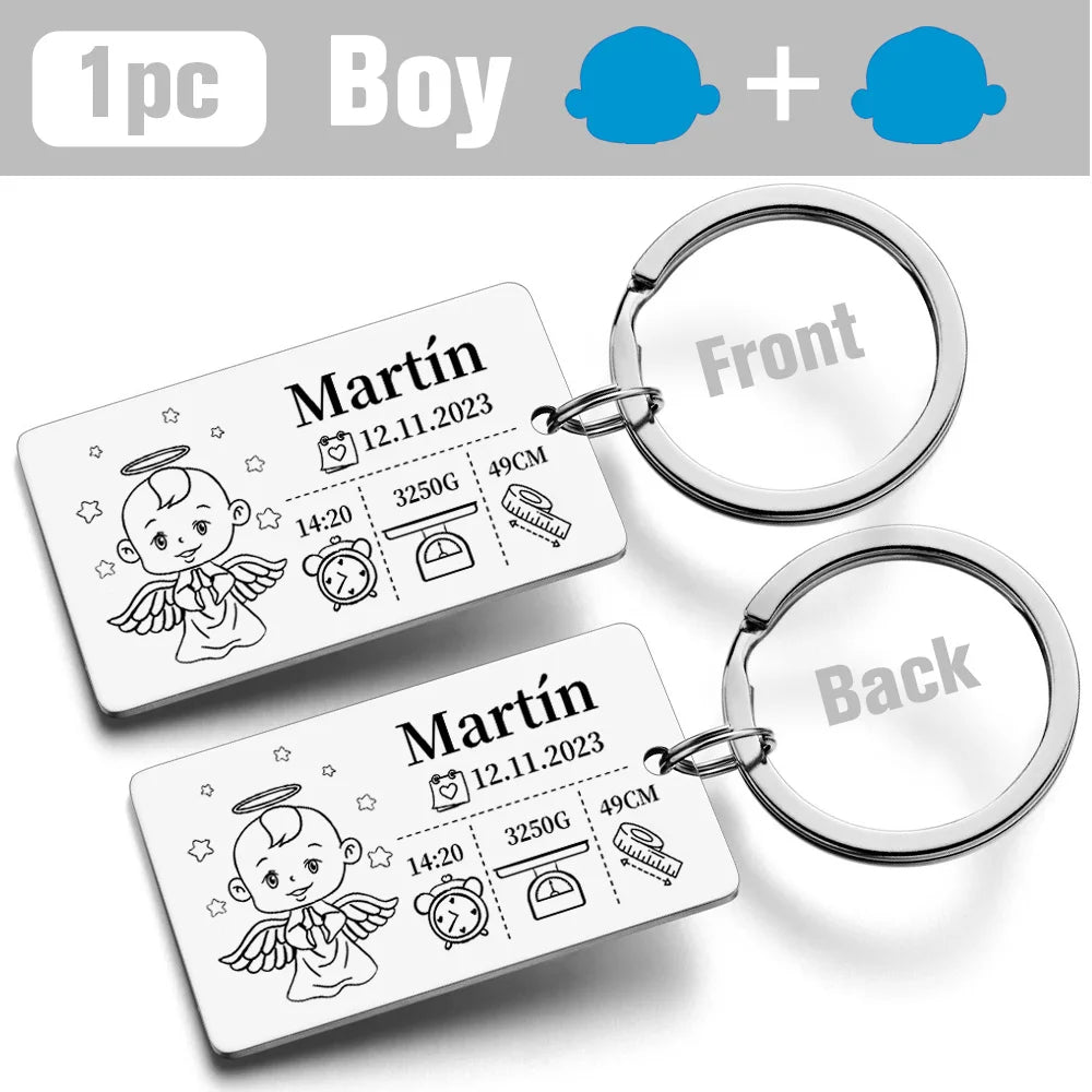 Personalized Keychain Newborn Baby Customized Information Name Gift for New Mom Dad Father Mother Day Keyring Key Chains Rings