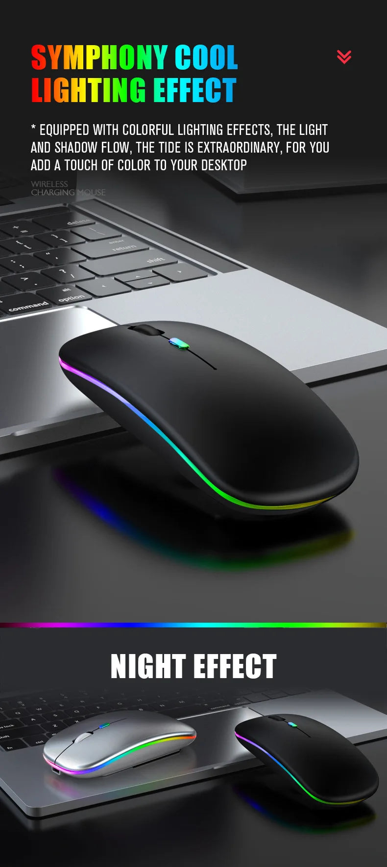 HOMEFISH PHONEPACE Dual Mode Wireless Mouse 2.4G Bluetooth Rechargeable Silent LED Backlit Optical Mice for PC Laptop