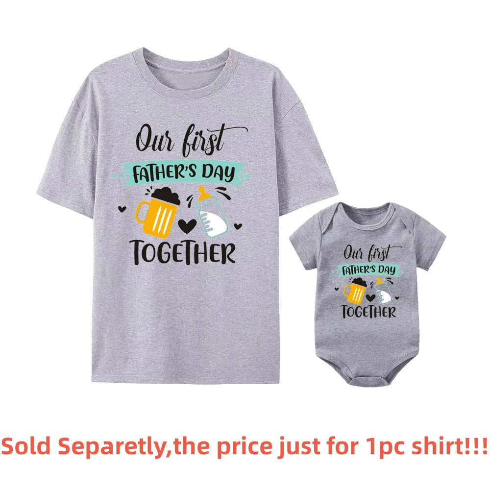 Father's Day Family Matching Shirts Our First Fathers Day Together T-Shirts Dad and Daughter Son Macthing Outfits Baby Rompers