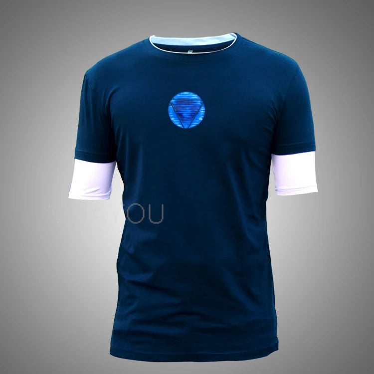 Tony Stark Tshirt Man Tony Stark cosplay fake two Luminous T-shirt Movie Shirt Tee