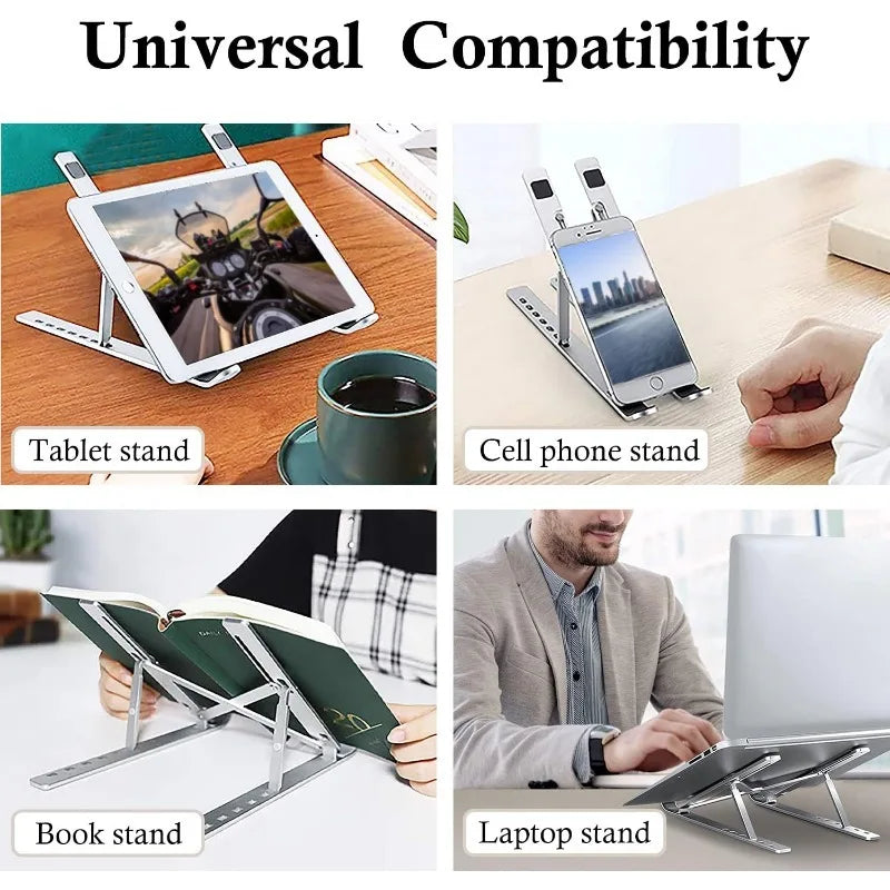 Adjustable laptop stand, suitable for 10-15.6 inch laptops and tablets, foldable ergonomic desktop stand with ventilation design