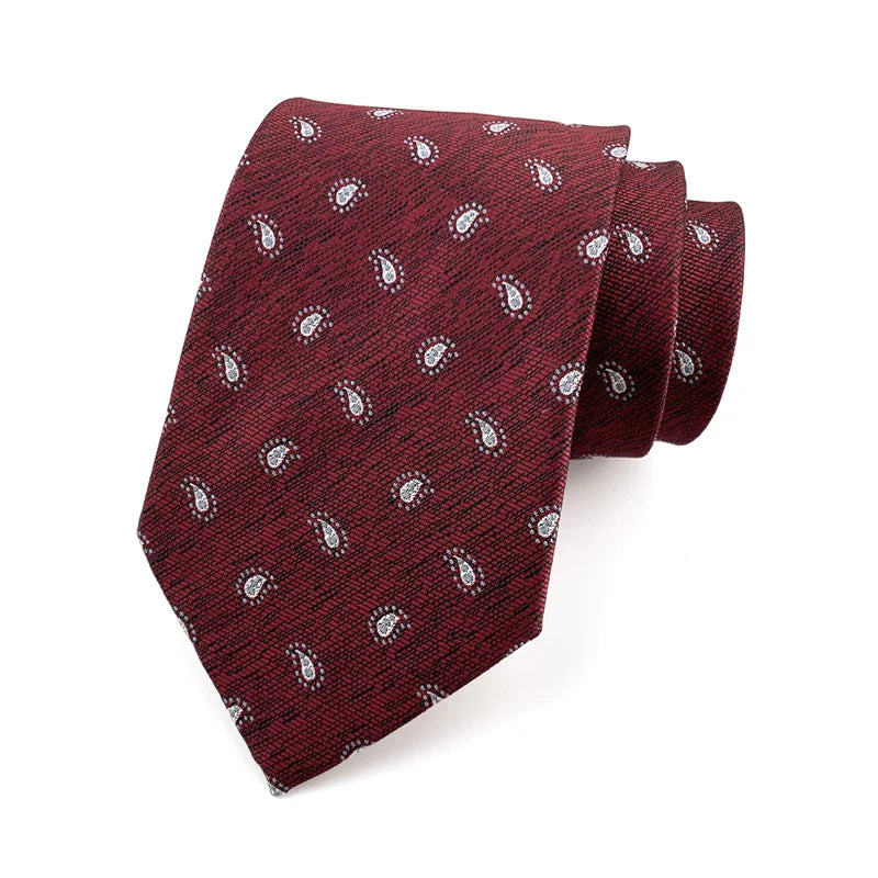 Luxury 8CM Mens Ties Necktie Red Color Ties For Man Groom Jacquard Woven Neck Tie For Business Wedding Party