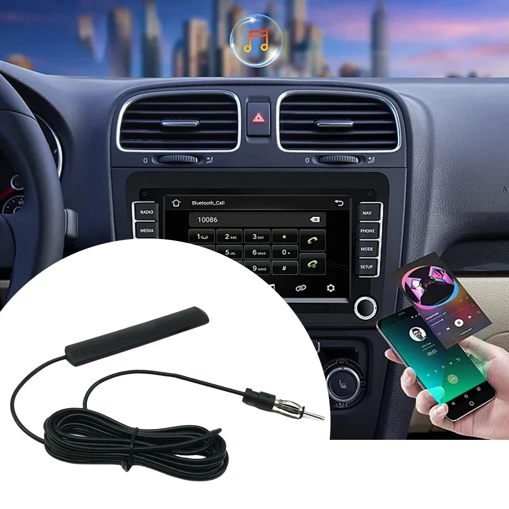DC 5-12V AM/FM Radio Aerial Car Interior Hidden Amplified Antenna 85-860Mhz Car Radio Patch Aerial for Car Truck Motorcycle Boat
