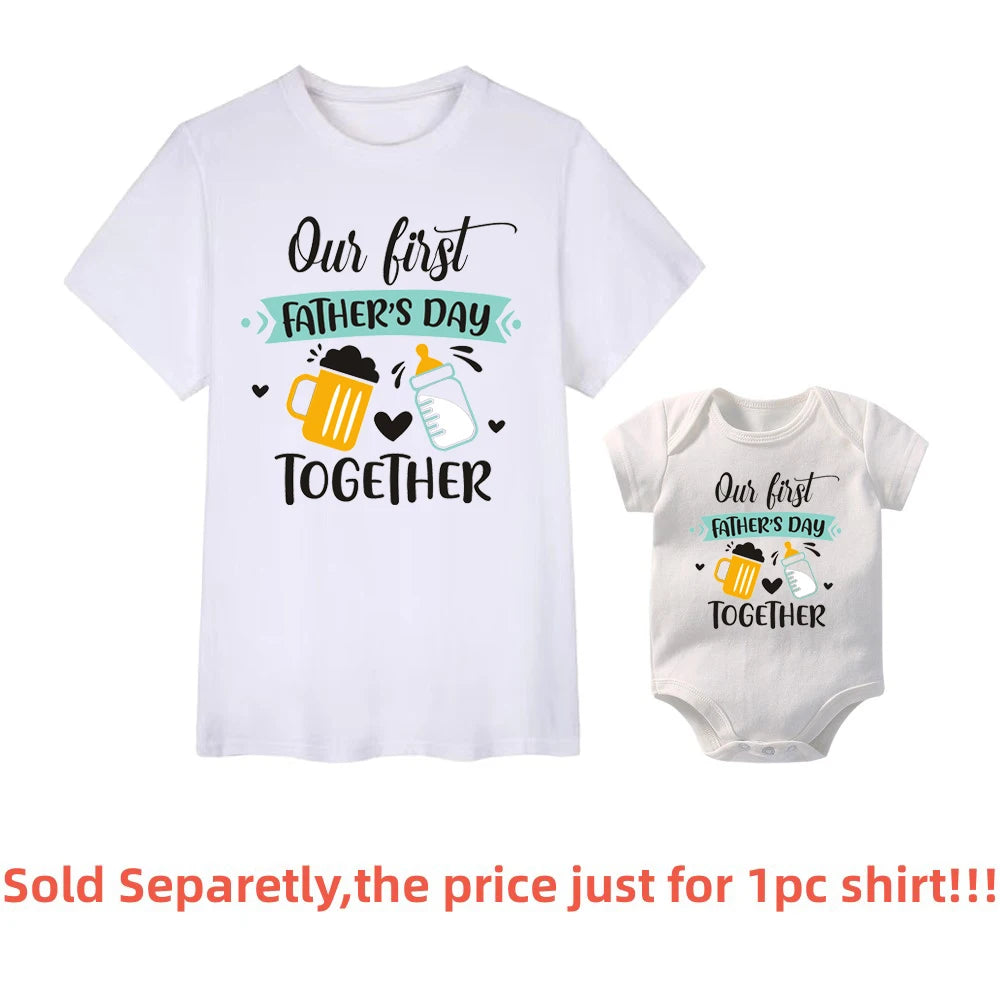 Father's Day Family Matching Shirts Our First Fathers Day Together T-Shirts Dad and Daughter Son Macthing Outfits Baby Rompers