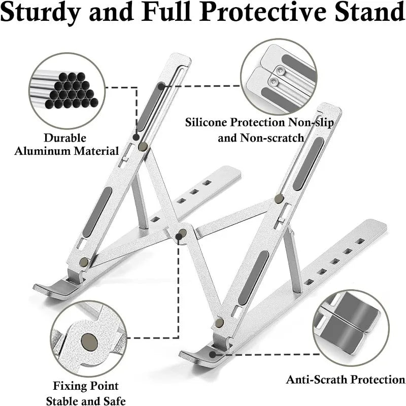 Adjustable laptop stand, suitable for 10-15.6 inch laptops and tablets, foldable ergonomic desktop stand with ventilation design