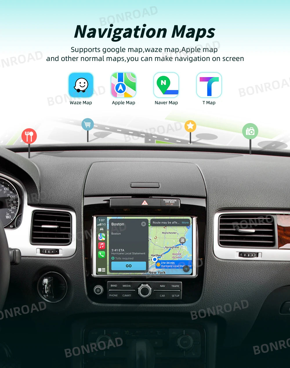 Bonroad Wireless Carplay Android Auto Modulo For Volkswagen Touareg RNS850 2010-2018 with Android Auto Voice Control Mirrorlink