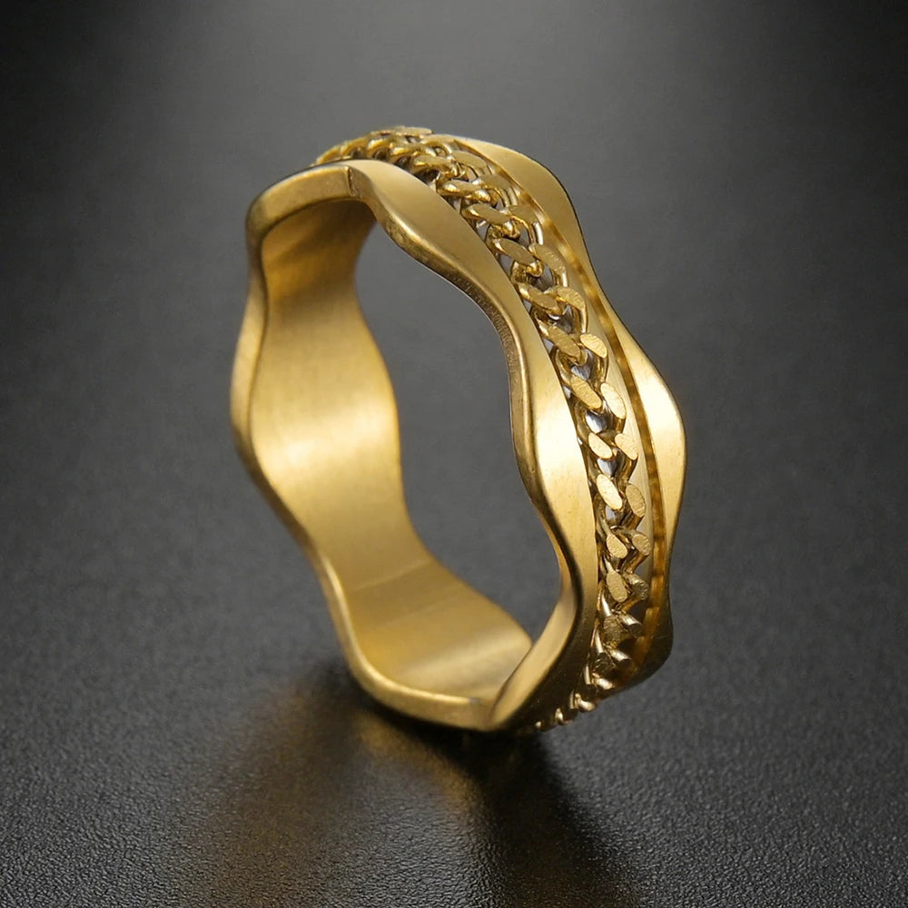 MeMolissa New Cool Stainless Steel Rotatable Ring High Quality Spinner Chain Rotable Rings for Women Man Punk Jewelry Party Gift