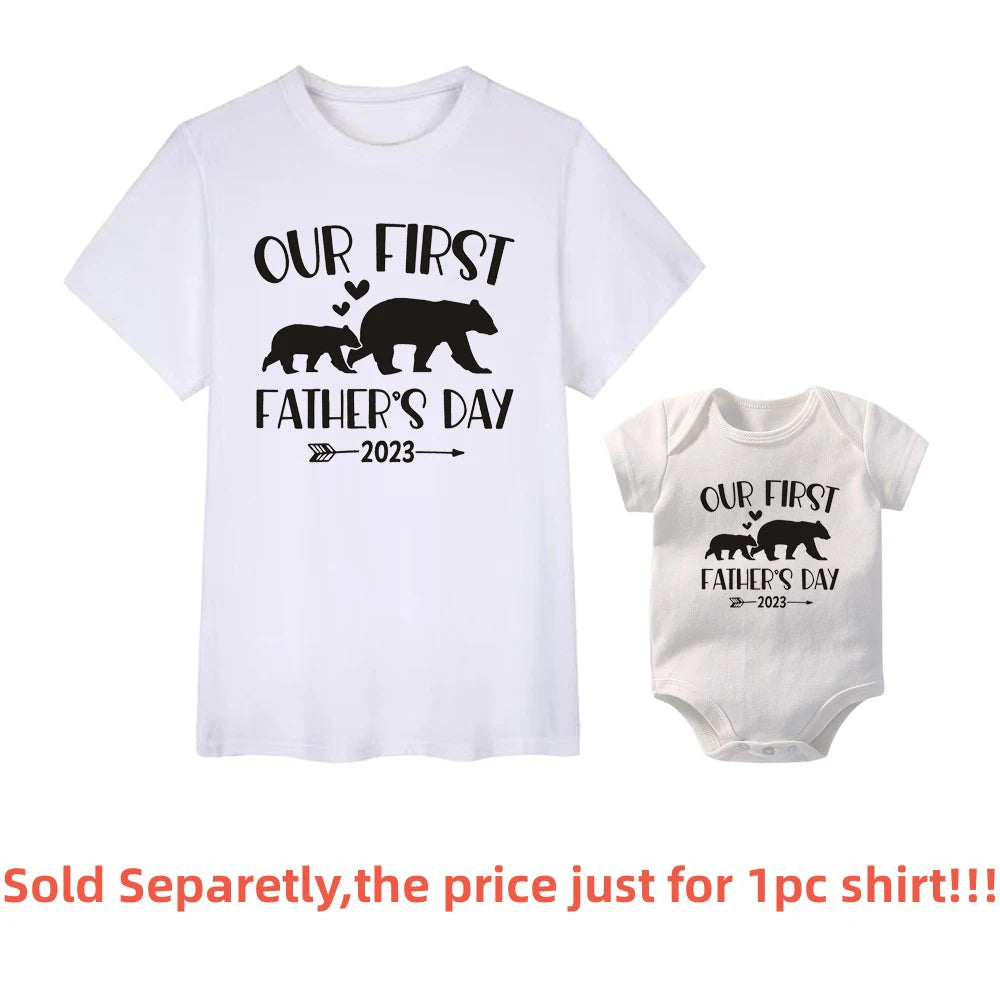 Father's Day Family Matching Shirts Our First Fathers Day Together T-Shirts Dad and Daughter Son Macthing Outfits Baby Rompers