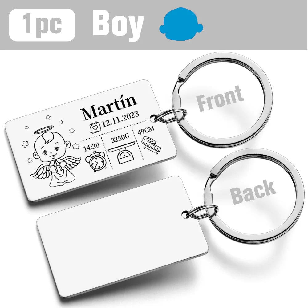 Personalized Keychain Newborn Baby Customized Information Name Gift for New Mom Dad Father Mother Day Keyring Key Chains Rings