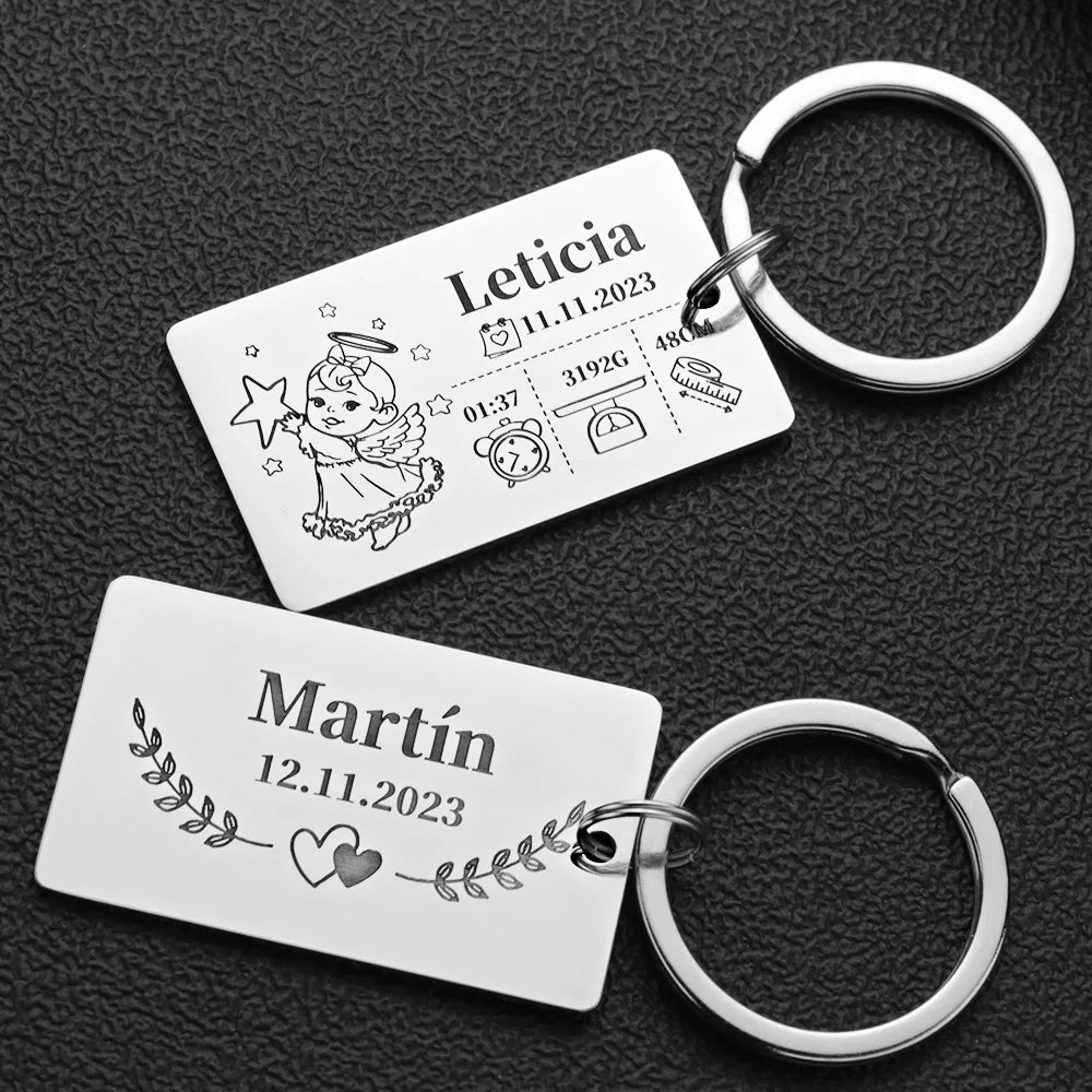 Personalized Keychain Newborn Baby Customized Information Name Gift for New Mom Dad Father Mother Day Keyring Key Chains Rings