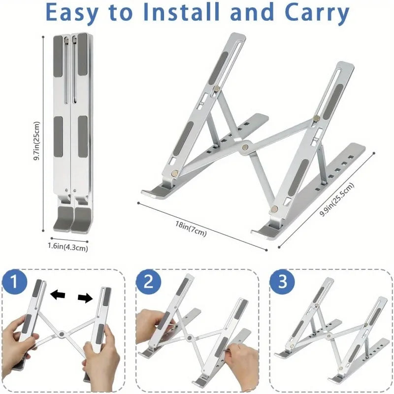 Adjustable laptop stand, suitable for 10-15.6 inch laptops and tablets, foldable ergonomic desktop stand with ventilation design