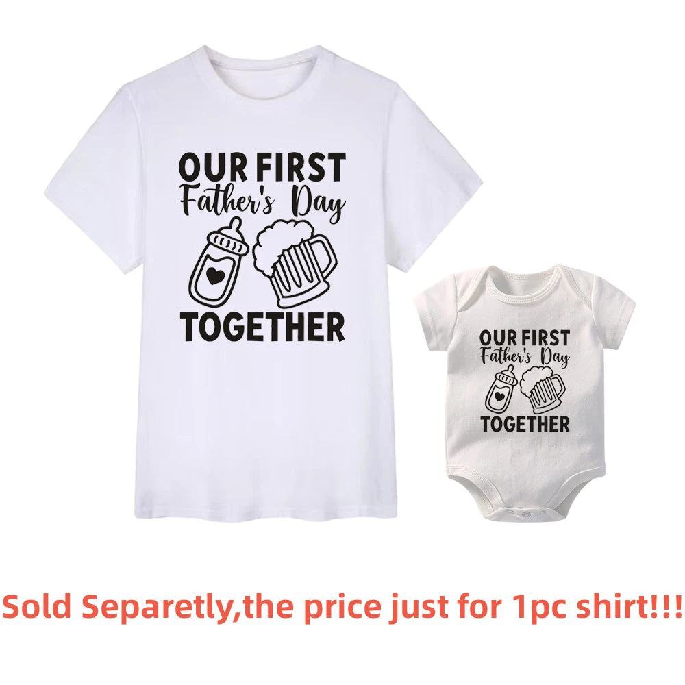 Father's Day Family Matching Shirts Our First Fathers Day Together T-Shirts Dad and Daughter Son Macthing Outfits Baby Rompers