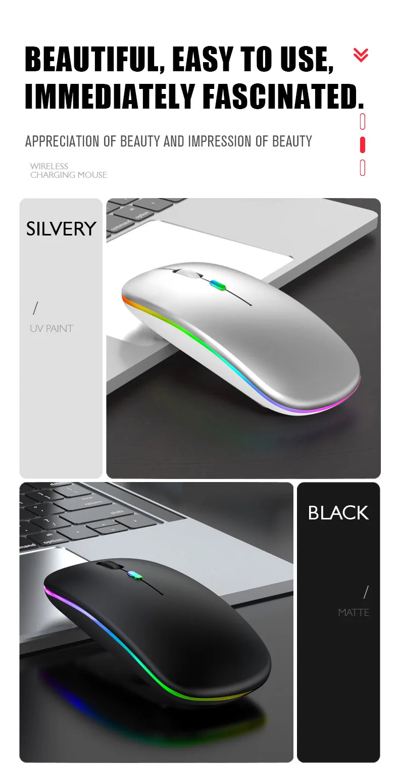 HOMEFISH PHONEPACE Dual Mode Wireless Mouse 2.4G Bluetooth Rechargeable Silent LED Backlit Optical Mice for PC Laptop
