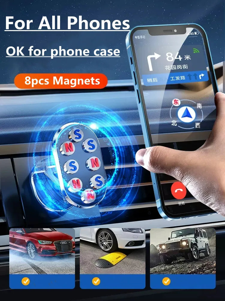 1080° Rotatable Magnetic Car Phone Holder Foldable Magnet Smart Phone Stand GPS Phone Bracket In Car For iPhone 16 Xiaomi Huawei