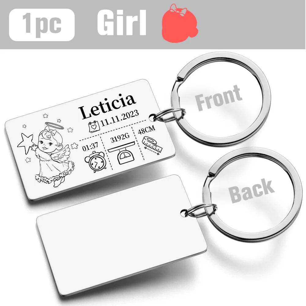 Personalized Keychain Newborn Baby Customized Information Name Gift for New Mom Dad Father Mother Day Keyring Key Chains Rings