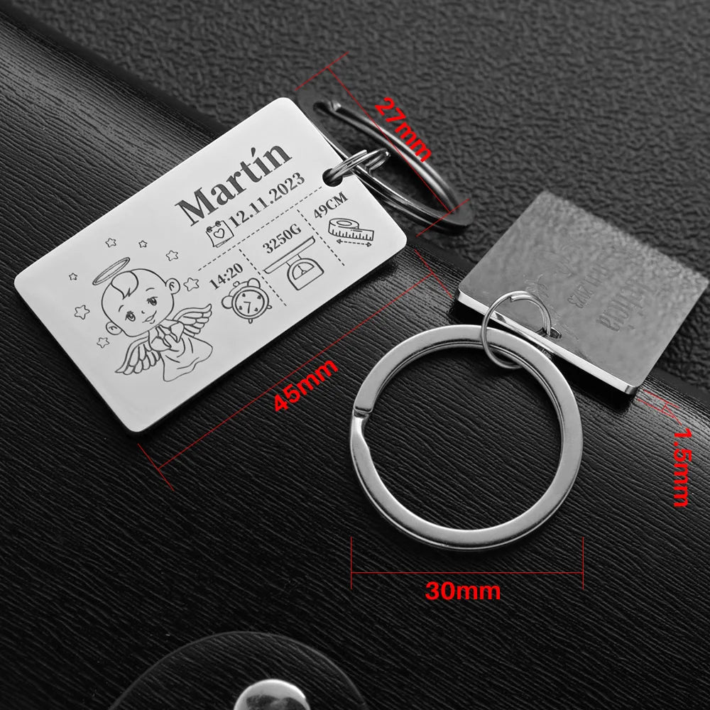 Personalized Keychain Newborn Baby Customized Information Name Gift for New Mom Dad Father Mother Day Keyring Key Chains Rings