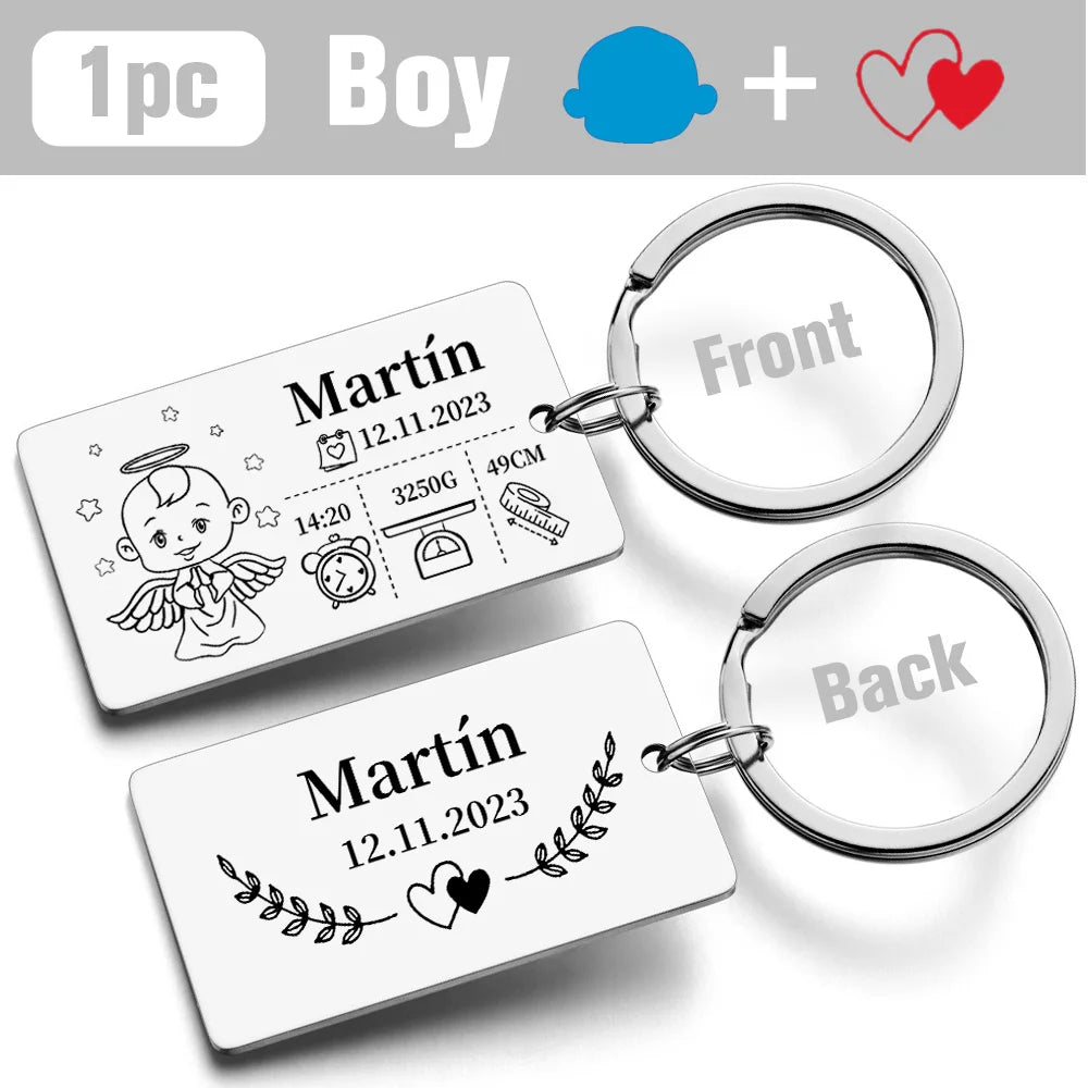 Personalized Keychain Newborn Baby Customized Information Name Gift for New Mom Dad Father Mother Day Keyring Key Chains Rings