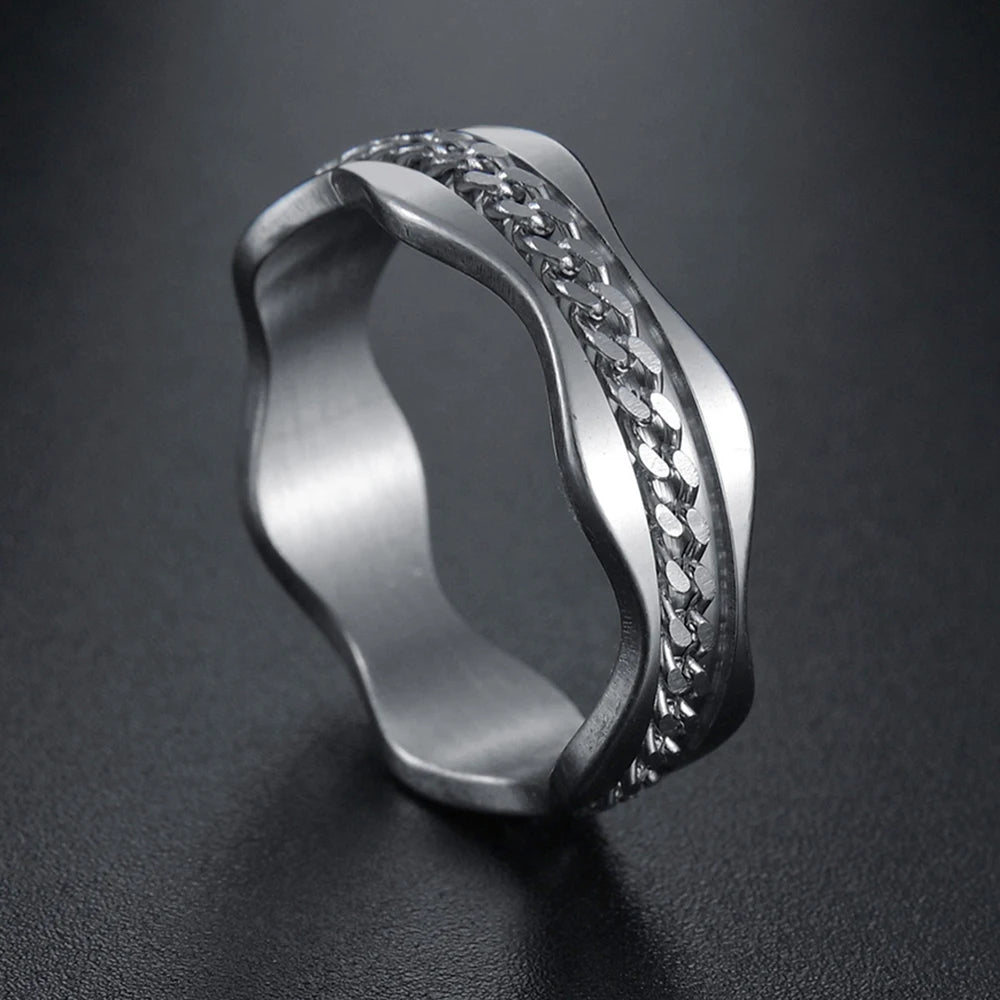 MeMolissa New Cool Stainless Steel Rotatable Ring High Quality Spinner Chain Rotable Rings for Women Man Punk Jewelry Party Gift