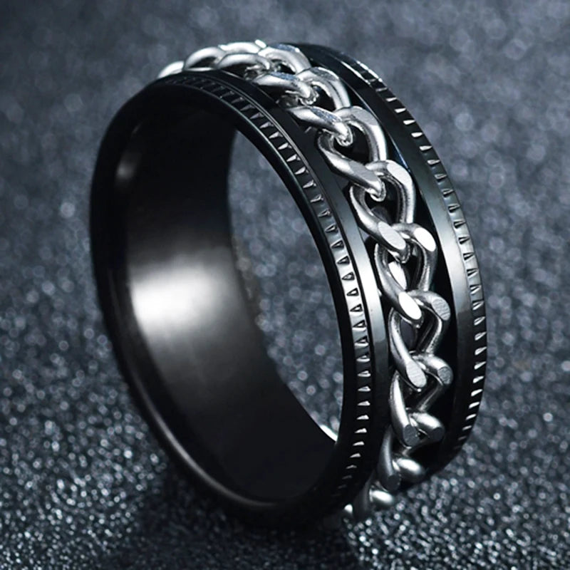 MeMolissa New Cool Stainless Steel Rotatable Ring High Quality Spinner Chain Rotable Rings for Women Man Punk Jewelry Party Gift