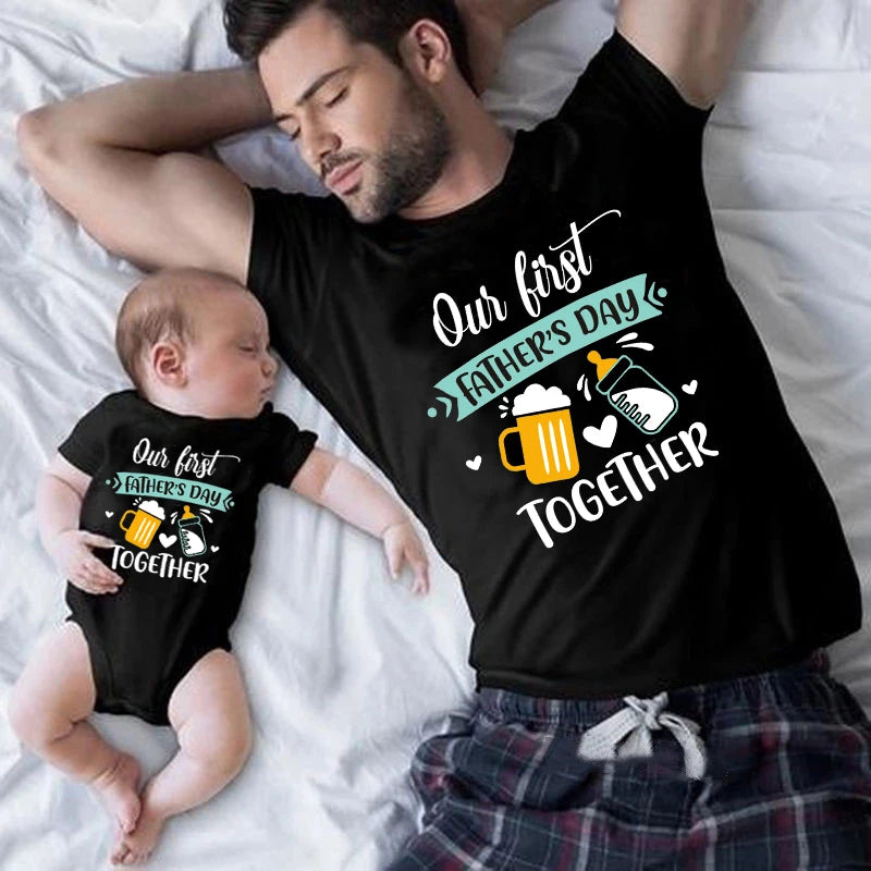 Father's Day Family Matching Shirts Our First Fathers Day Together T-Shirts Dad and Daughter Son Macthing Outfits Baby Rompers