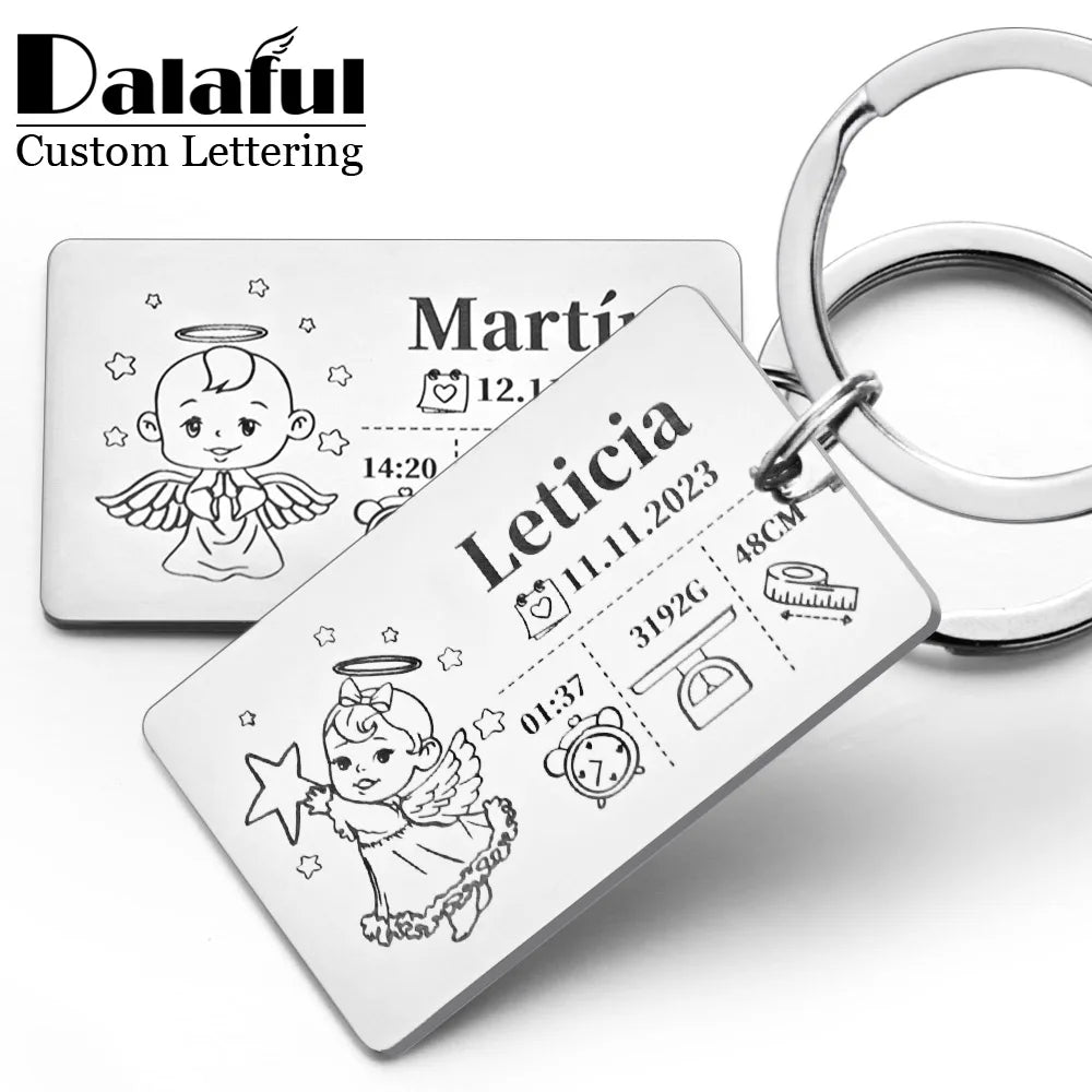 Personalized Keychain Newborn Baby Customized Information Name Gift for New Mom Dad Father Mother Day Keyring Key Chains Rings