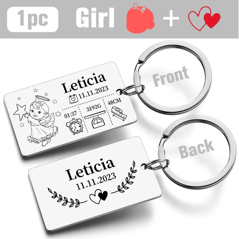 Personalized Keychain Newborn Baby Customized Information Name Gift for New Mom Dad Father Mother Day Keyring Key Chains Rings