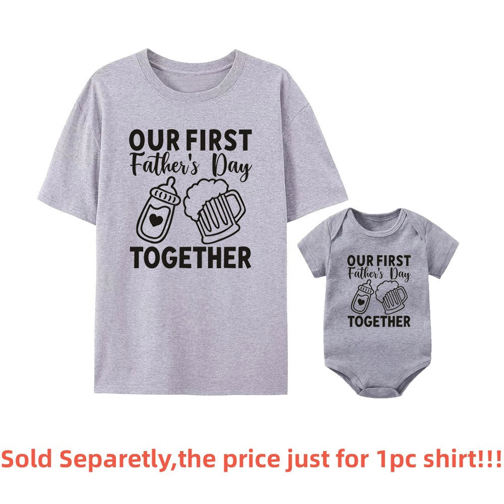 Father's Day Family Matching Shirts Our First Fathers Day Together T-Shirts Dad and Daughter Son Macthing Outfits Baby Rompers