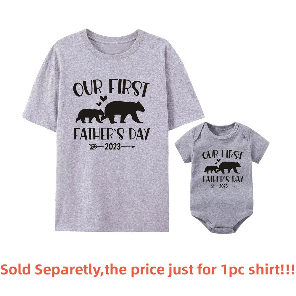 Father's Day Family Matching Shirts Our First Fathers Day Together T-Shirts Dad and Daughter Son Macthing Outfits Baby Rompers
