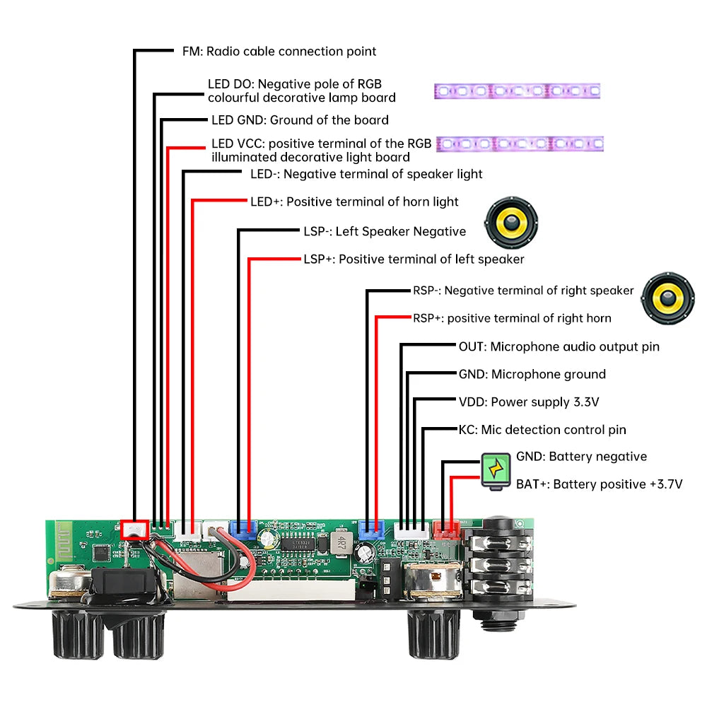 DC 3.7-5V MP3 BT Decoding Board 2 * 10W With Power Amplifier Audio Motherboard AB5602B Portable Speaker Power Amplifier Board