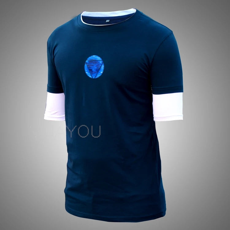 Tony Stark Tshirt Man Tony Stark cosplay fake two Luminous T-shirt Movie Shirt Tee