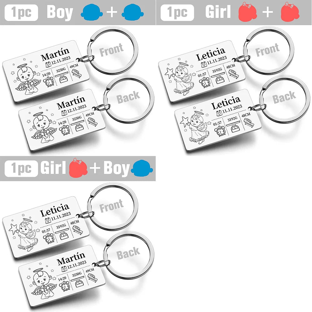 Personalized Keychain Newborn Baby Customized Information Name Gift for New Mom Dad Father Mother Day Keyring Key Chains Rings