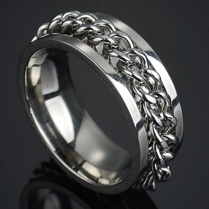 MeMolissa New Cool Stainless Steel Rotatable Ring High Quality Spinner Chain Rotable Rings for Women Man Punk Jewelry Party Gift