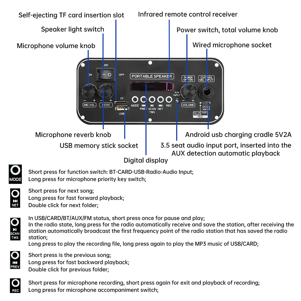 DC 3.7-5V MP3 BT Decoding Board 2 * 10W With Power Amplifier Audio Motherboard AB5602B Portable Speaker Power Amplifier Board