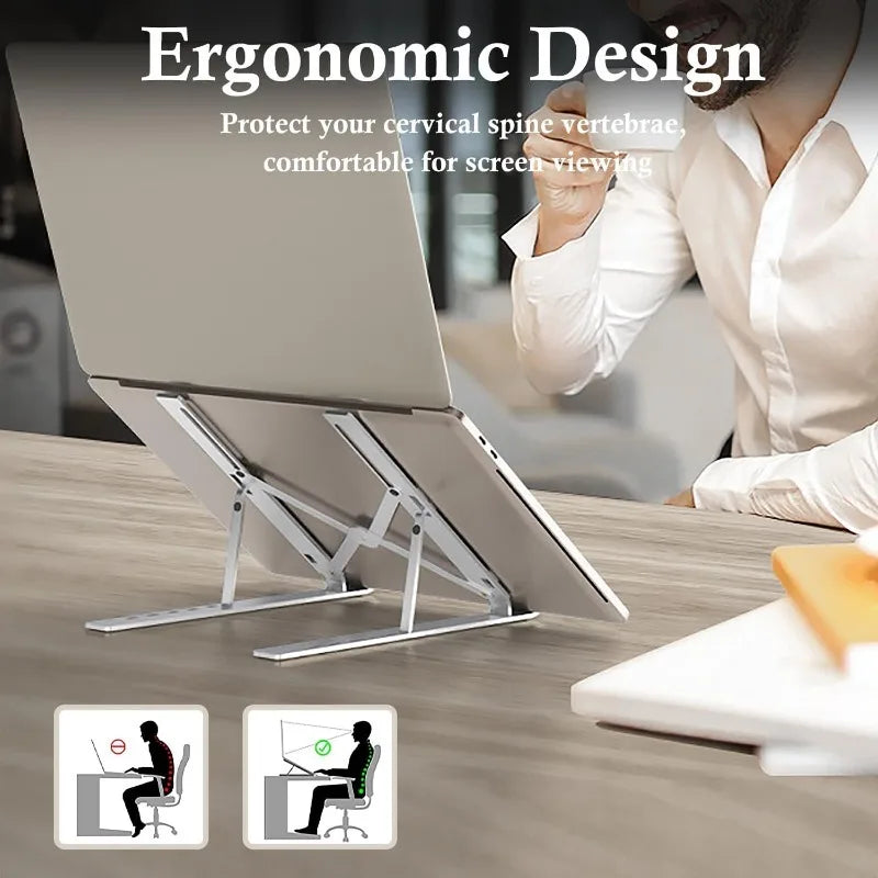 Adjustable laptop stand, suitable for 10-15.6 inch laptops and tablets, foldable ergonomic desktop stand with ventilation design