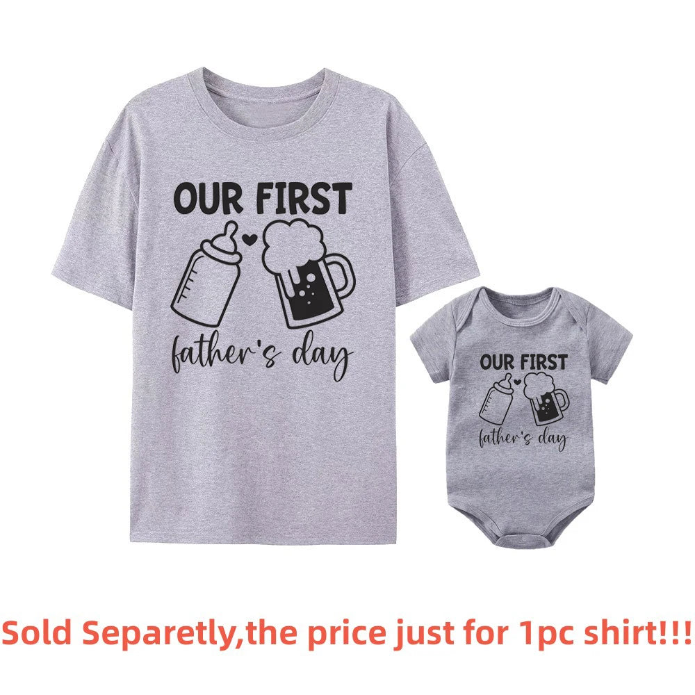 Father's Day Family Matching Shirts Our First Fathers Day Together T-Shirts Dad and Daughter Son Macthing Outfits Baby Rompers