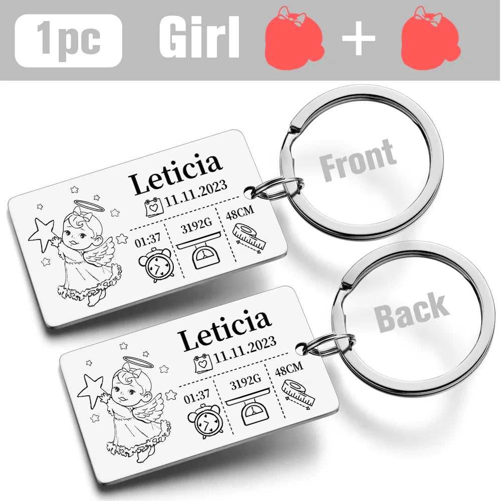 Personalized Keychain Newborn Baby Customized Information Name Gift for New Mom Dad Father Mother Day Keyring Key Chains Rings