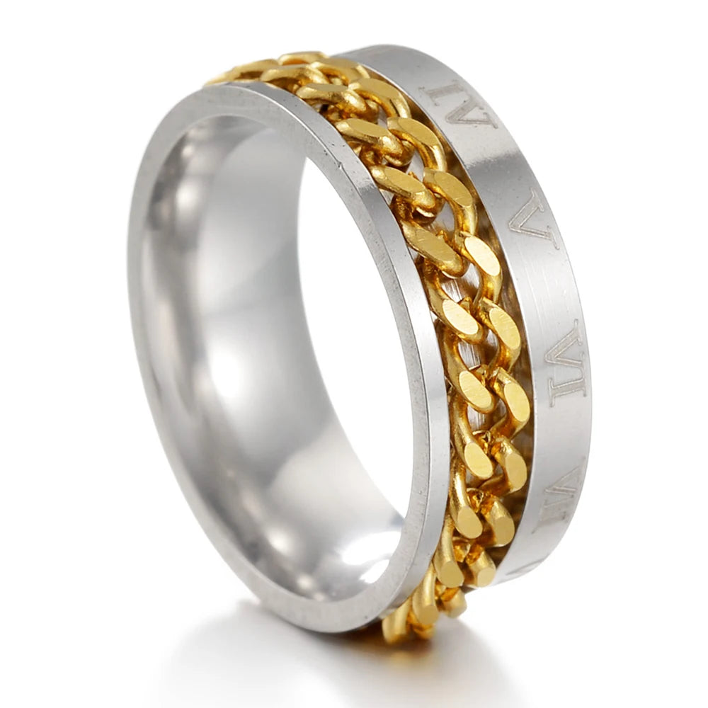 MeMolissa New Cool Stainless Steel Rotatable Ring High Quality Spinner Chain Rotable Rings for Women Man Punk Jewelry Party Gift