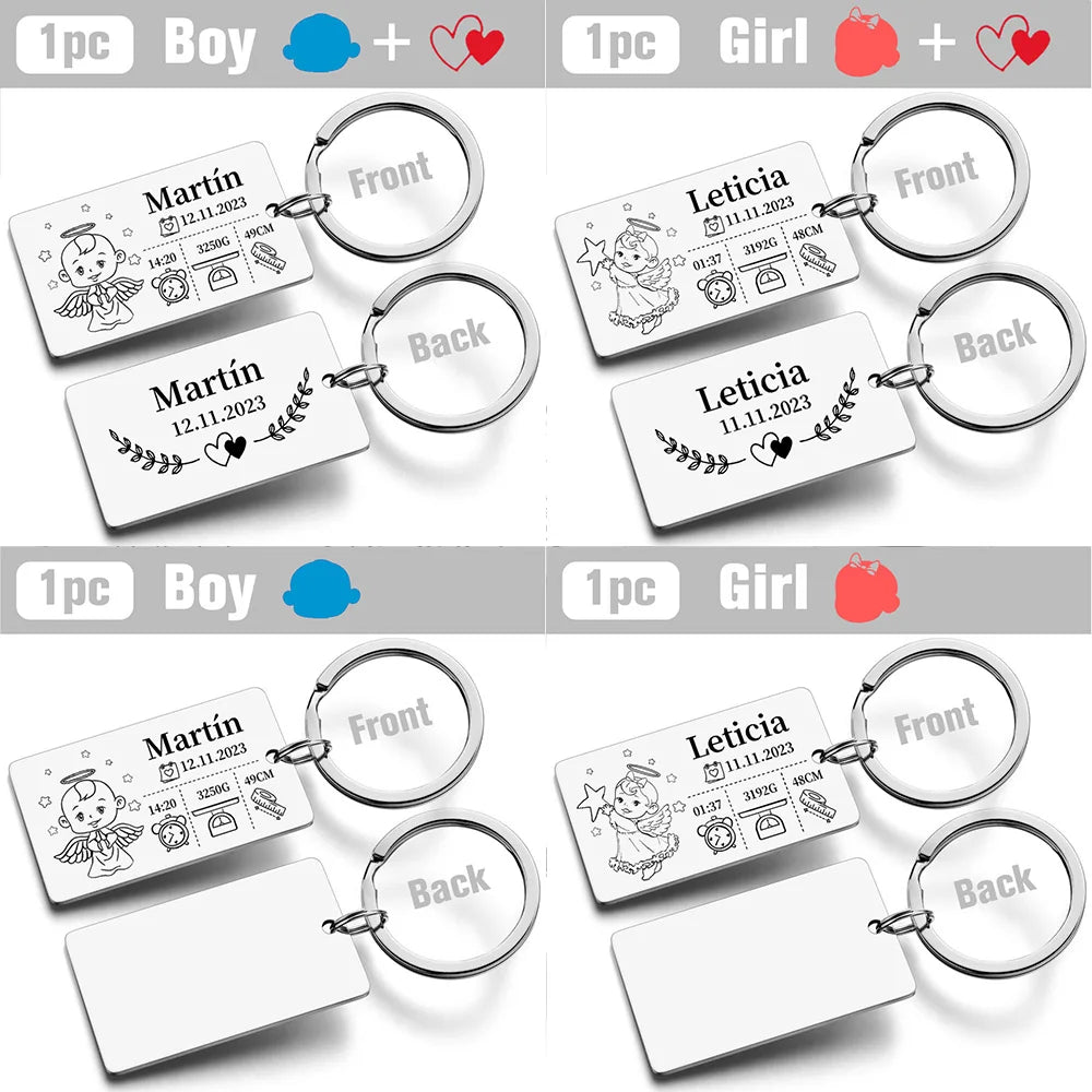 Personalized Keychain Newborn Baby Customized Information Name Gift for New Mom Dad Father Mother Day Keyring Key Chains Rings
