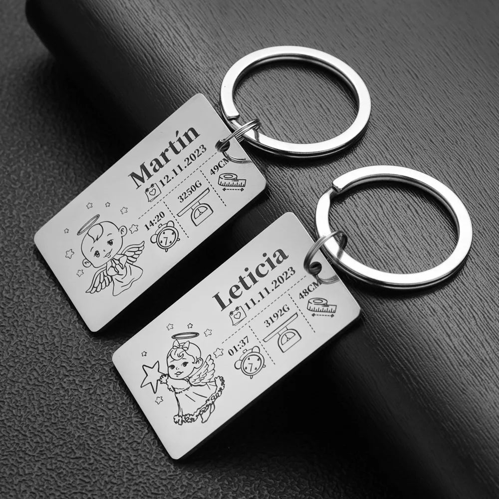 Personalized Keychain Newborn Baby Customized Information Name Gift for New Mom Dad Father Mother Day Keyring Key Chains Rings
