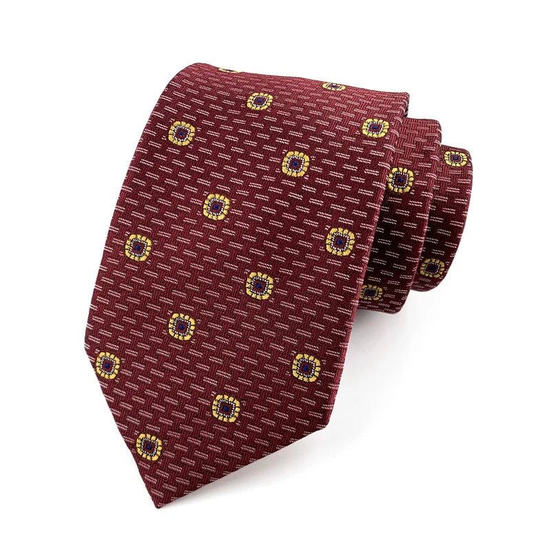 Luxury 8CM Mens Ties Necktie Red Color Ties For Man Groom Jacquard Woven Neck Tie For Business Wedding Party