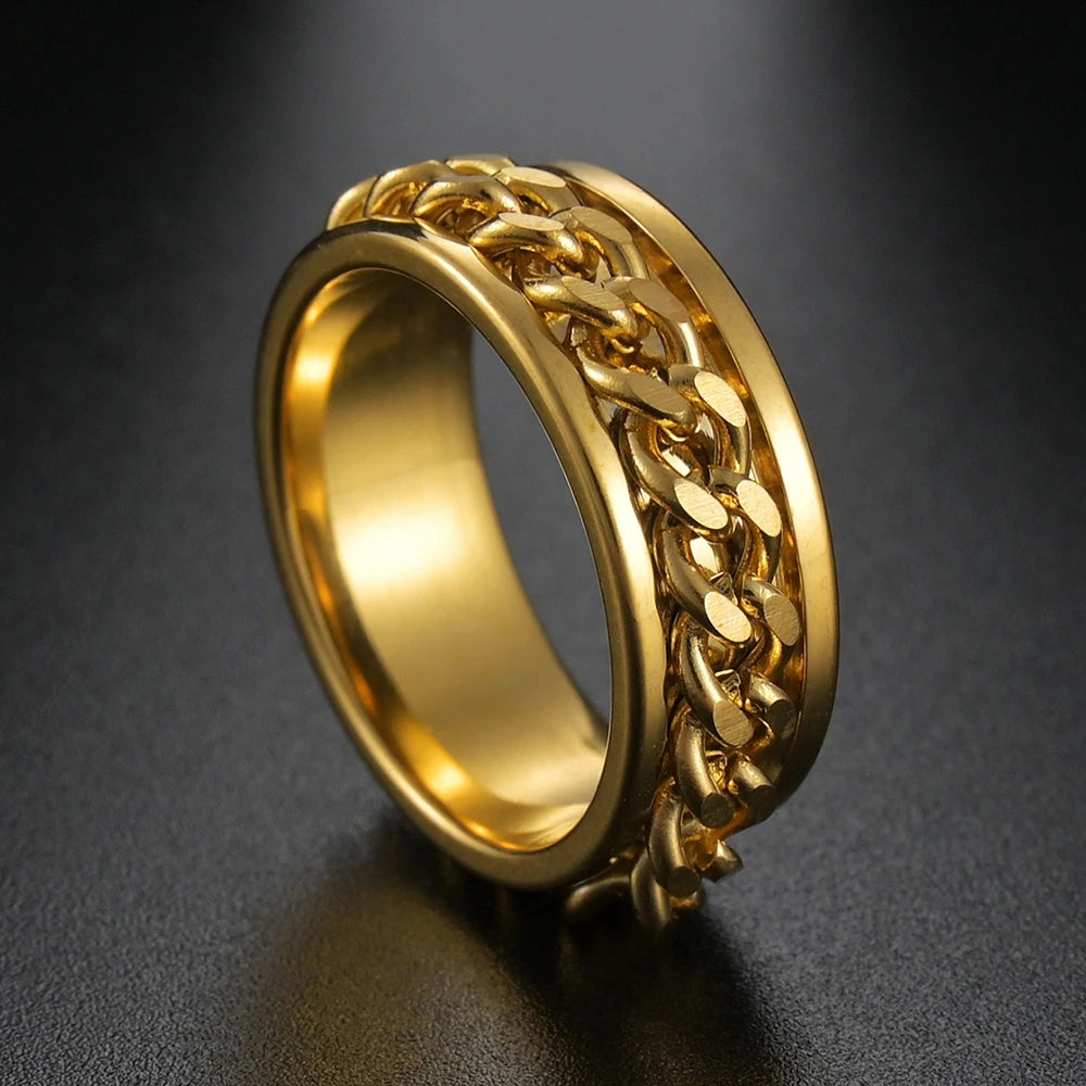 MeMolissa New Cool Stainless Steel Rotatable Ring High Quality Spinner Chain Rotable Rings for Women Man Punk Jewelry Party Gift