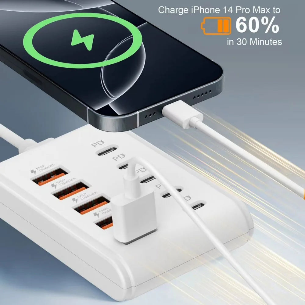 10-in-1 USB Power Strip Desktop Charging Station Fast Charging USB Hub Socket For Home Office Multi Device USB C Charger Adapter